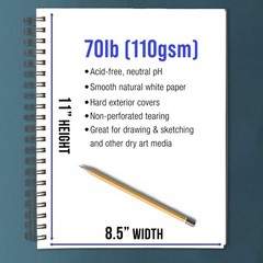 8.5″ x 11″ Hardbound Sketch Book 70 Pound (110gsm), Book of 80-Sheets (2 books)