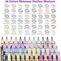 Glitter Markers Outline Pens Metallic: 48 1 Count (Pack of 48), 48 Colors