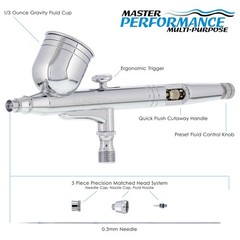 Precision 0.3 DUAL-ACTION Gravity Feed AIRBRUSH Set Kit Auto Paint Tattoo Hobby