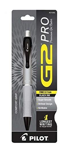 Pilot G2 Pro Retract Gel Pen 0.7mm 1/PK Silver Barrel BLK Ink Office School Home