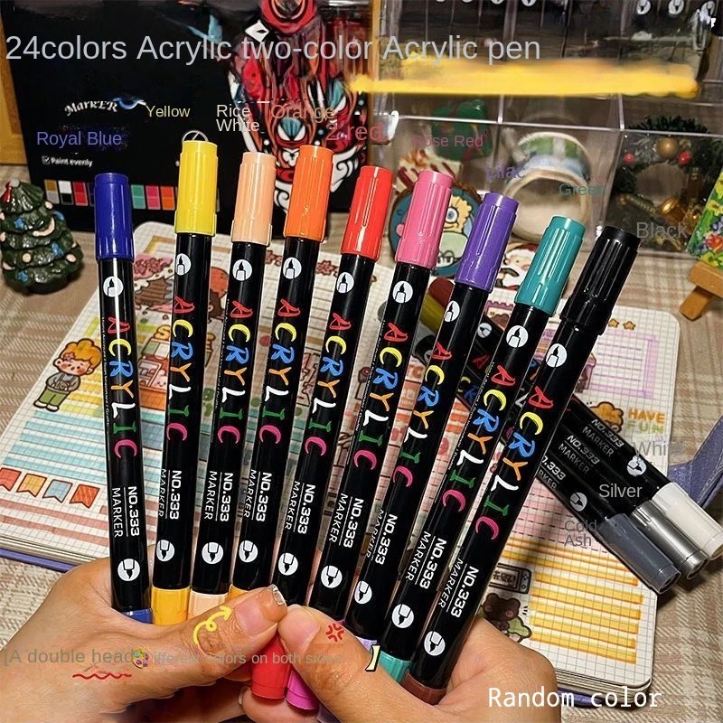 Professional Art Use 48-Color Acrylic Paint Markers, Dual-Tip Fine and Brush Tip
