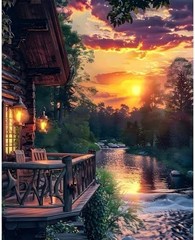 Paint by Numbers Kit for Adults – Sunset Cabin Adult Paint by Number Kits on Can