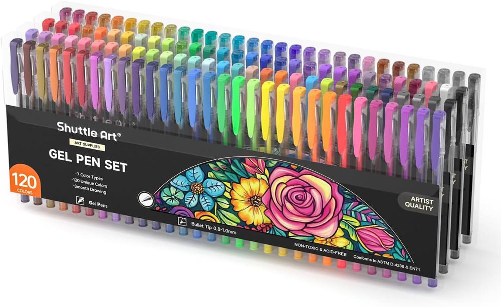 120 Unique Colors (No Duplicates) Gel Pens Gel Pen Set for Adult Coloring Books