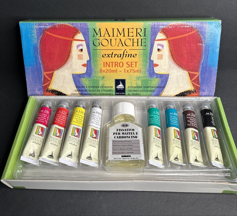 Maimeri Artist Gouache Extrafine Intro Set 8 Colors + Fixative Tempera Italy