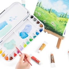 Transon Watercolor Palette Folding with Lid 18wells 2 Mixing Areas and Yellow