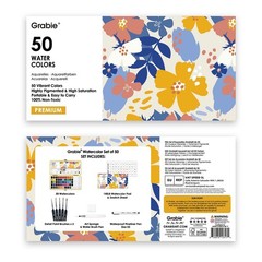 50 Colors Premium All-In-One Water Color Paint Set – Detail Paint Brush Included