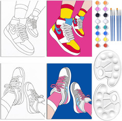 2 Pack 8X10 Inch Pre Drawn Canvas Paint Kit for Couples Adults, Sneakers Retro T