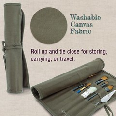 U.S. Art Supply Deluxe Canvas Art Paint Brush Holder & Storage Organizer Roll…