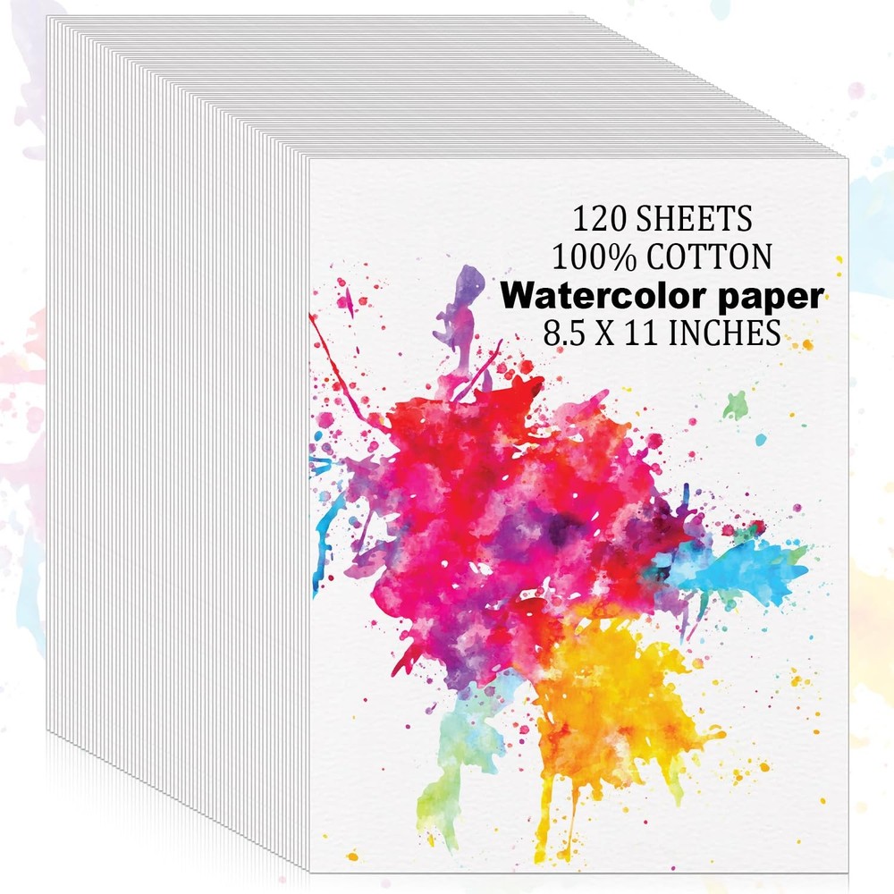 120 Sheets 100% Cotton Watercolor Paper Bulk, 8.5″ x 11″ 120 Sheets, White