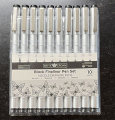 Brite Crown Black Fineliner Pen Set Needle Tip, 10 Nibs, Waterproof Black