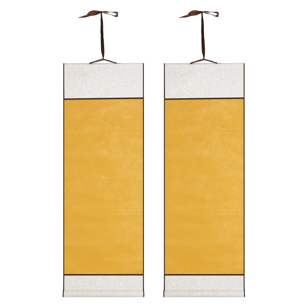 37.4″ x 12.6″ 2 Pcs Blank Hanging Scroll Paper Wood Rod, Dark Yellow