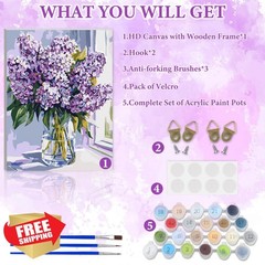 NAIMOER Blue Lilac Flowers Paint by Numbers 12×16″