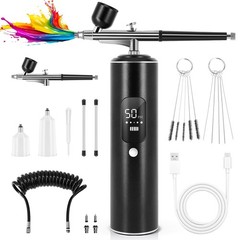 Airbrush Kit with Compressor, 2 Airbrushes, 6400mAh 50PSI High Pressure Airbr…