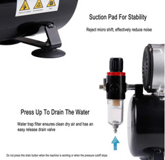 Upgraded Airbrush Single-Piston Oil-free Mini Compressor ABPST08 with Cooling