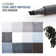 12-Pack Cool Grey Art Markers Grayscale Artist Dual Head Brush Pen Set