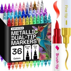Metallic Acrylic Paint Markers – Brush + Fine Dual Tip (1-5mm, 1mm)