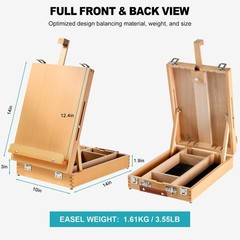 Sturdy Beechwood Easel with 60 Art Supplies for Painting and Sketching Needs
