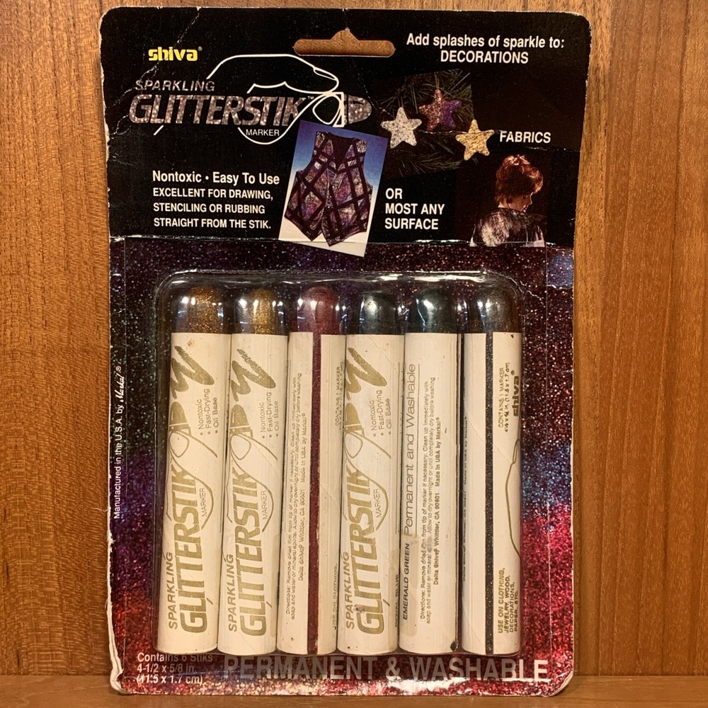Sparkling Glitterstik Marker Stenciling Rub On Glitter Fabric Crayon Vtg 1987