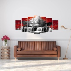 XLarge 7 Pieces Black and Red Waterfall Canvas Wall Art Nature Forest Picture…
