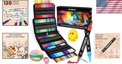 Acrylic Paint Markers Set 120 Colors Dual Tip Fine Brush Multi Surface Art Su…