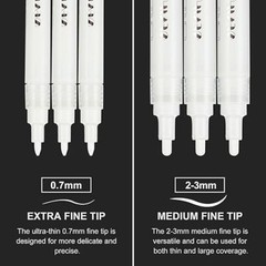 Acrylic Paint Pens – 8 Pack 2-3MM Medium Tip & 0.7MM Extra Fine Paint White