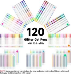 240 Pack Glitter Gel Pens, 120 Colors Glitter Gel Pen Set with 120 Refills for A