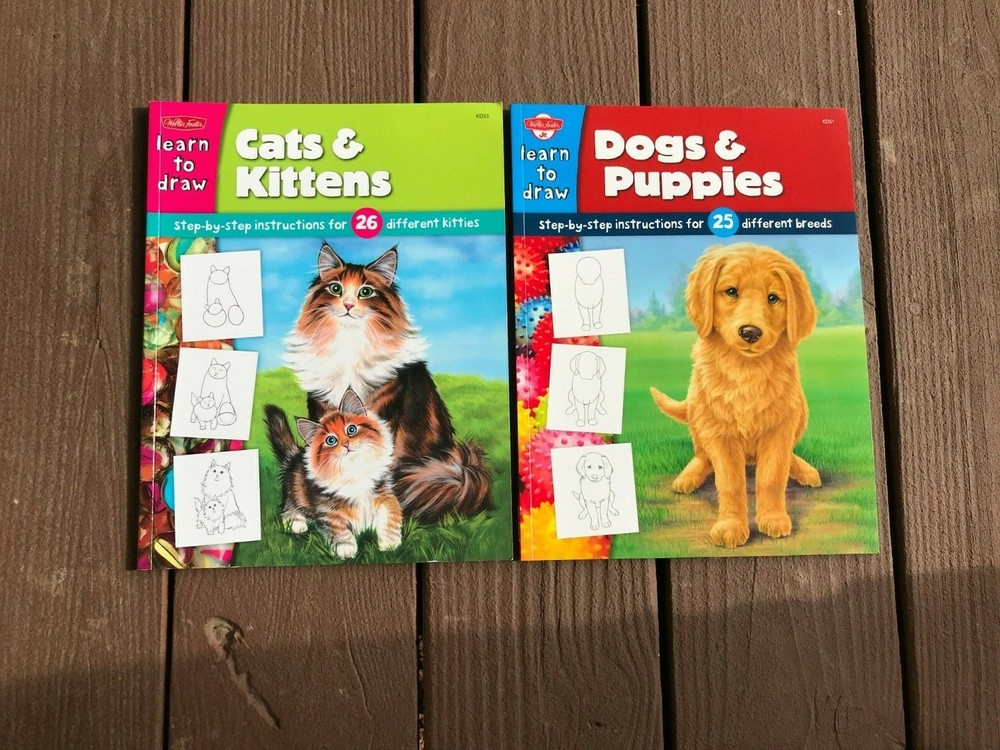 Lot of 2 Books Learn to Draw Dogs Puppies Cats Kitten Step by Step Instructions