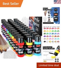 55PCS Acrylic Paint Set of 36 Colors 2fl oz 60ml Bottles 12 Brushes,Non Toxic…