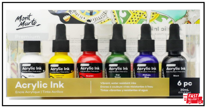Acrylic Ink Premium 6pc x 20ml (0.7 US fl.oz), Acrylic Inks for Artists, Esse…