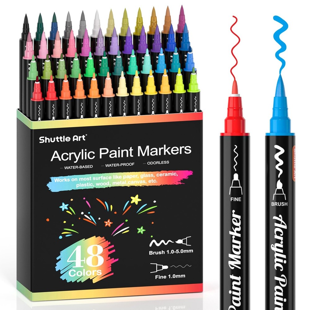Shuttle Art 48 Colors 1 Count (Pack of 48), 48 Brush Tip and Fine