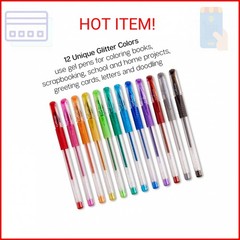 KINGART Glitter Rollerball Gel Pens, 12 Sparkling Colors with Soft-Grip Comfort,