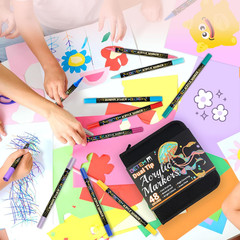 Paint Markers Acrylic Paint Pens, Dual Tip 48 Colors Acrylic Markers with Brush