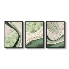Framed Green Abstract Wall Art Bedroom, 3 Piece Botanical Modern Minimalist C…