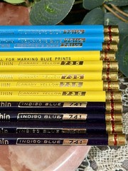 VTG Berol Verithin Art Pencils Dozen for Blue Prints Canary Yellow Indigo Blue++