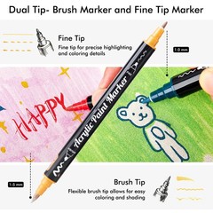 28 Metallic Colors Dual Tip Acrylic Paint Markers, Brush Tip and Fine Tip Acr…