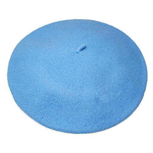 Women’s Solid Color Classic French Style Beret Beanie One Size-Medium Sky Blue