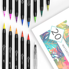 Watercolor Brush Pens Set of 20 Premium Colors – Real Brush Tips – No Mess Stora