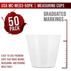 3oz (90ml) Graduated Plastic Measuring Cups, 50 Cups & 25 Mixing Sticks, Paint