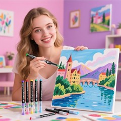Tongfushop 60 Colors Acrylic Paint Markers Water-Based Pens Auto Ink Control