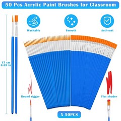 100Pcs Small Paint Brushes Bulk, Flat Top Acrylic Classroom Brush for Kids Mini