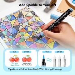 48 Pcs Glitter Markers, Brush Tip Marker, Metallic Sparkle Water Based Marker…