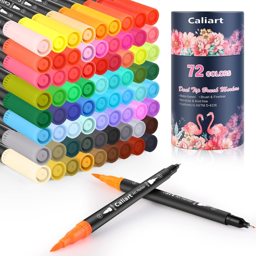 72 Colors Double Tip Brush Pens Art Markers, Artist Fine & Brush Pen Coloring…