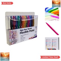 Calligraphy Pens Brush Tip 12 Assorted Colors Blendable Watercolor Markers Fine
