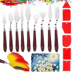 Rust-Resistant Artist Palette Knives Set 15pcs Wood Handle for Canvas Acrylic