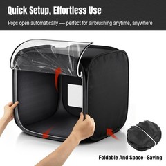 Portable Airbrush Spray Booth for Model Painting – 19″x19″x19″, LED Light, Folda
