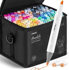 120-Color Ohuhu Dual Tip Brush & Chisel Sketch Marker w/ 1 Blender Refillable