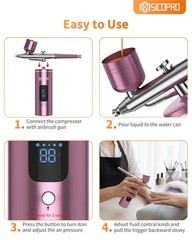 Cordless Airbrush Kit with Air Compressor for Painting Nails Shoes Hair Pink