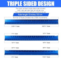 12 Inch Aluminum Architectural Scale Ruler Triangular Laser Etched for Drafting