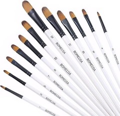 Filbert Paint Brushes Set, 12 PCS Artist Brush for Acrylic Oil Watercolor Gouach