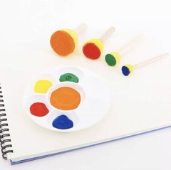 28 Pc Round Sponge Foam Brush Set Wooden Handle Tools for Kids Painting Crafts